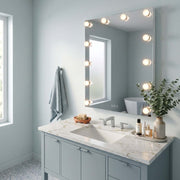 Golden Lighting StarLight 30in Lighted Mirror | Modern Matte White Steel with Clear Acrylic Globe | Bathroom & Vanity | Model 8195-30M WHT-A
