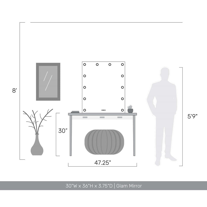 Golden Lighting Starlight 30in Rectangular LED Lighted Mirror | Modern Matte White Steel and Clear Glass Rose | Bathroom | Model 8195-30M WHT-B