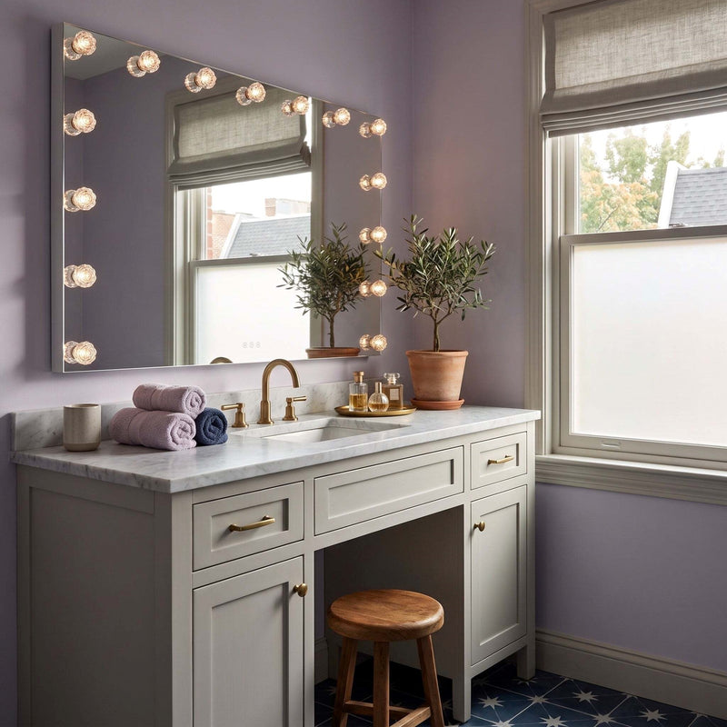 Golden Lighting StarLight 48in Lighted Mirror | Modern Matte White and Clear Glass Rose | Bathroom Vanity & Dressing Room | Model 8195-48M WHT-B