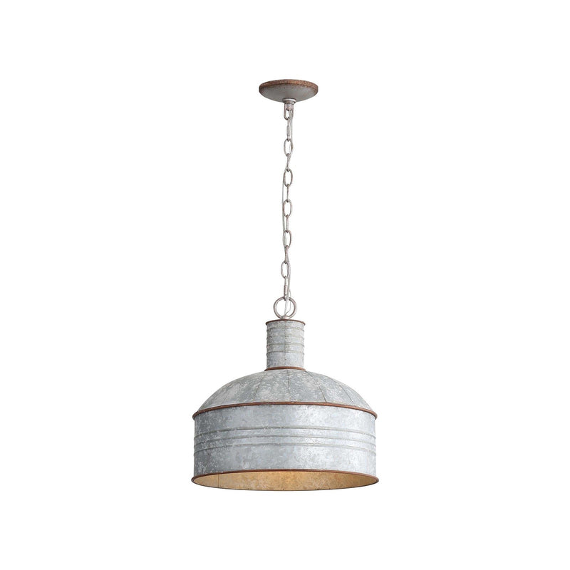 Golden Lighting Tinsmith 15in 1-Light Pendant | Rustic Aged Galvanized Steel and Galvanized Steel | Kitchen & Dining Room | Model 8801-M1L AGV-GV