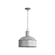 Golden Lighting Tinsmith 15in 1-Light Pendant | Rustic Aged Galvanized Steel and Galvanized Steel | Kitchen & Dining Room | Model 8801-M1L AGV-GV