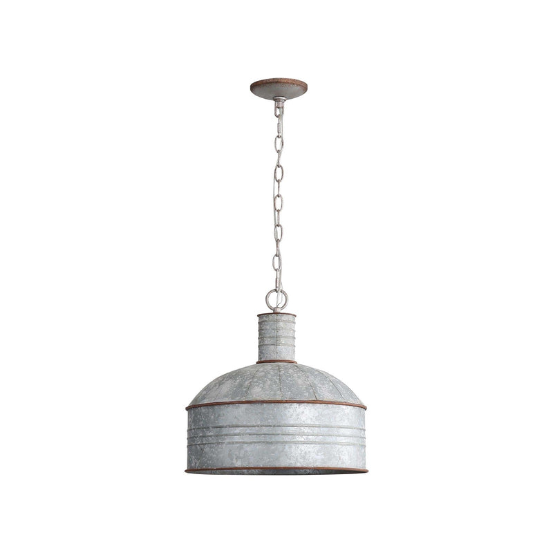 Golden Lighting Tinsmith 15in 1-Light Pendant | Rustic Aged Galvanized Steel and Galvanized Steel | Kitchen & Dining Room | Model 8801-M1L AGV-GV
