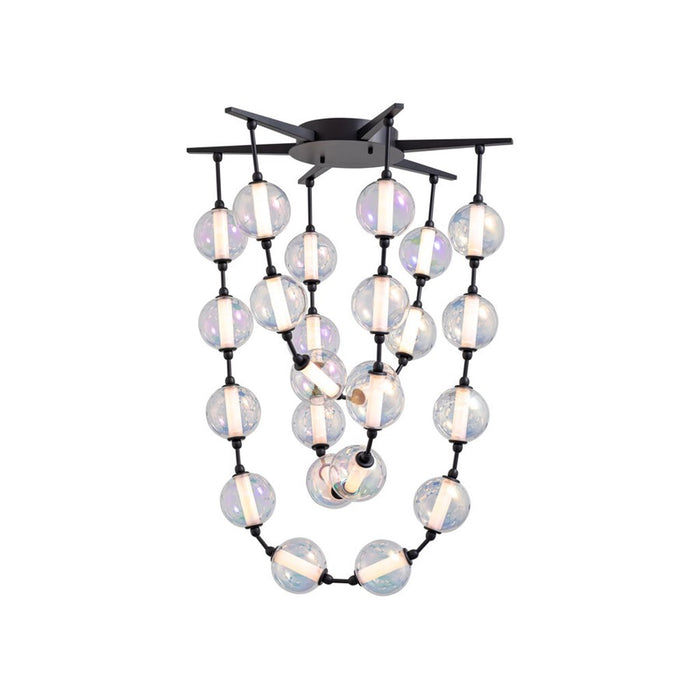 Golden Lighting Perla 28" LED Pendant, Matte Black/Clear Glass