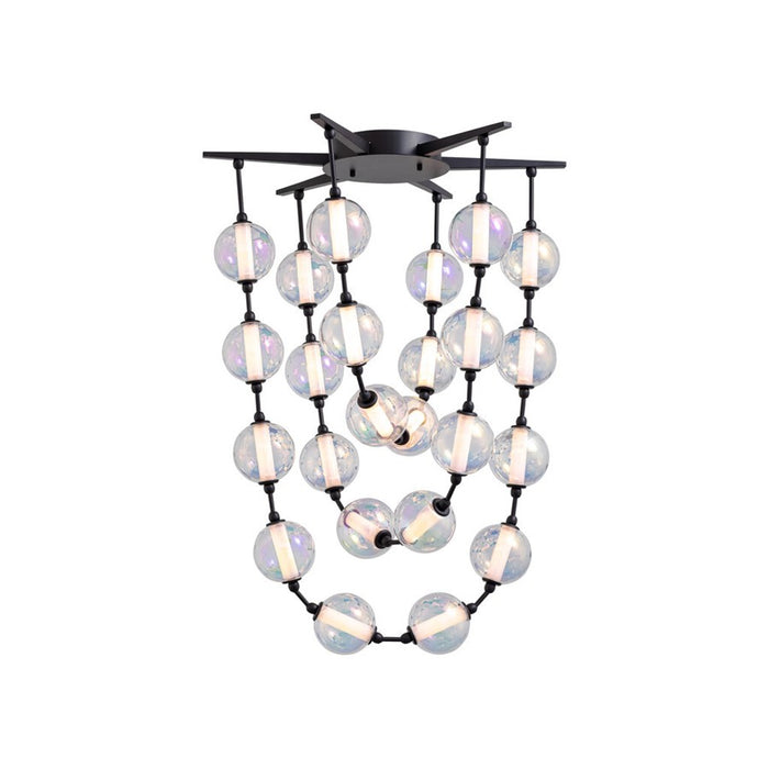 Golden Lighting Perla 28" LED Pendant, Matte Black/Clear Glass