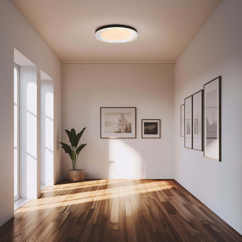 Golden Lighting Ondulada 16in LED Flush Mount | Modern Sand Black and Clear Glass | Hallway & Low Ceiling | Model 9518-16 SNB-CLR