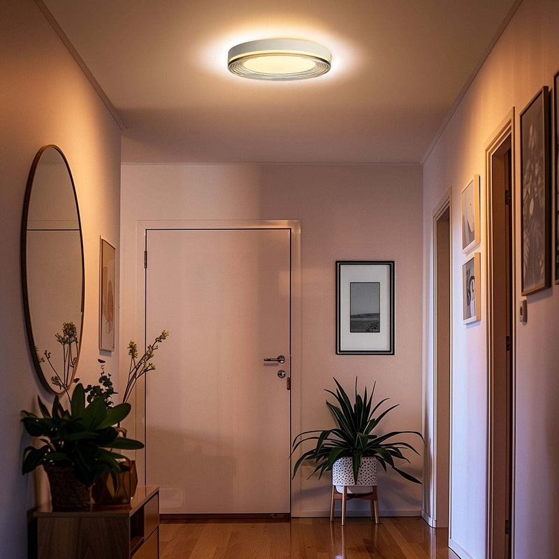 Golden Lighting Ondulada 16in LED Flush Mount | Modern Sand White and Smoky Acrylic | Hallway & Bedroom | Model 9518-16 SNW-SMK