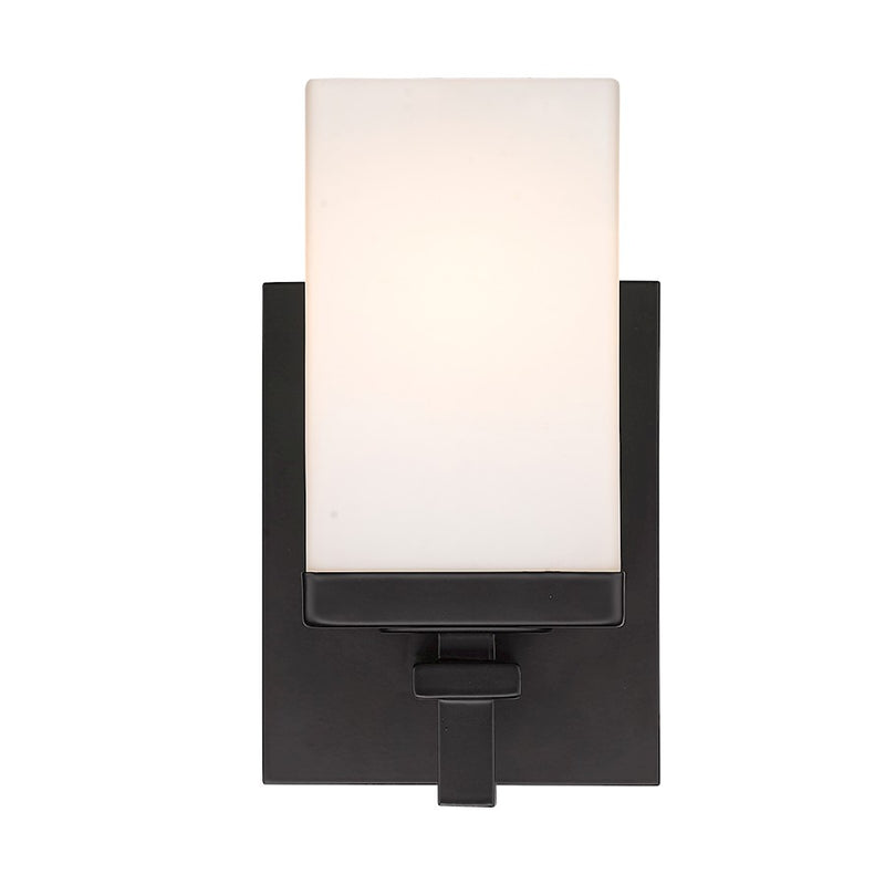 Golden Lighting Maddox 1 Light Wall Sconce, Matte Black/Opal