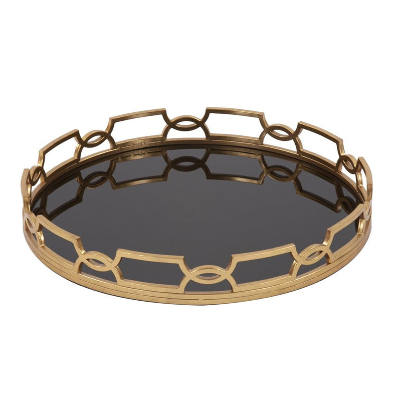 Howard Elliott Kyron Round Metal Tray, Bright Gold