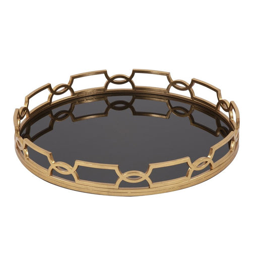 Howard Elliott Kyron Round Metal Tray, Bright Gold