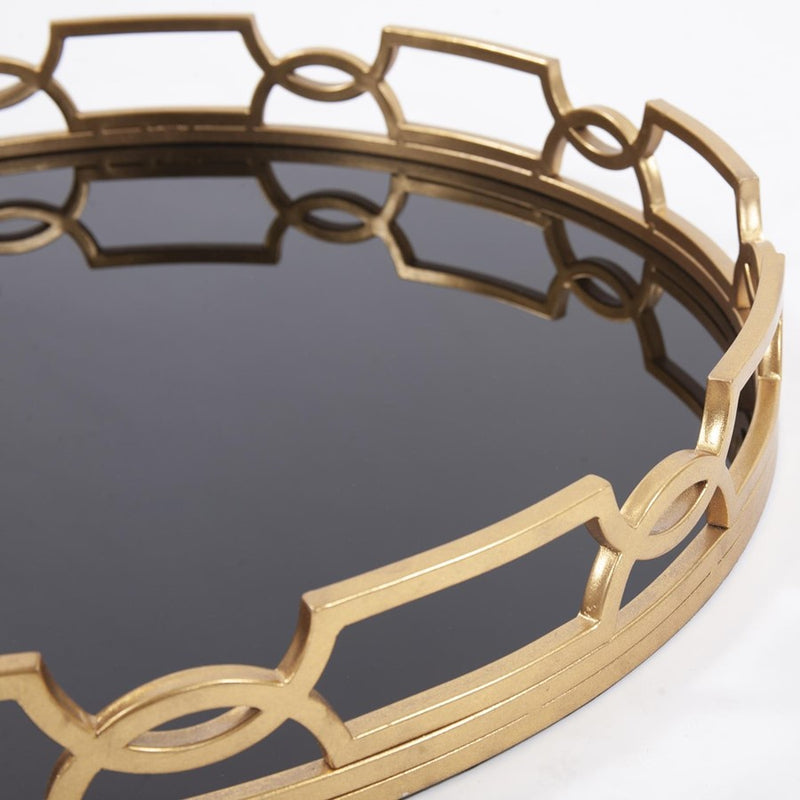 Howard Elliott Kyron Round Metal Tray, Bright Gold