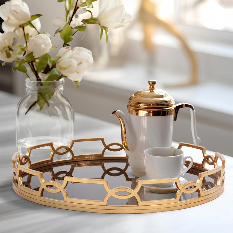 Howard Elliott Kyron Round Metal Tray, Bright Gold