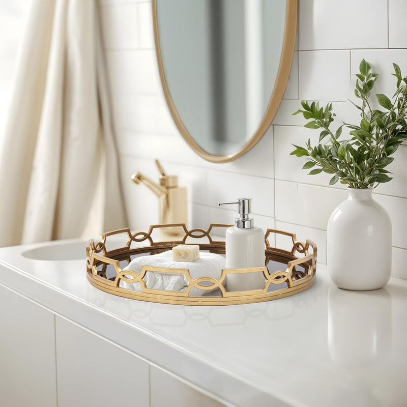Howard Elliott Kyron Round Metal Tray, Bright Gold