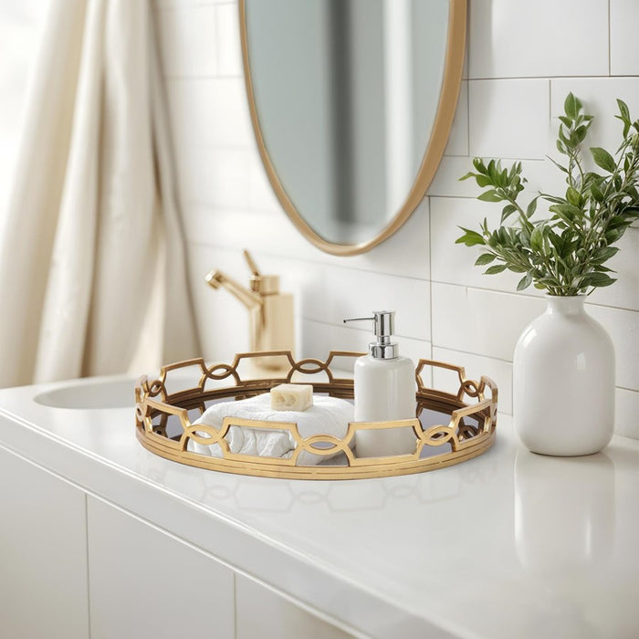 Howard Elliott Kyron Round Metal Tray, Bright Gold