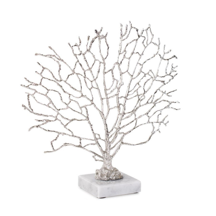 Howard Elliott Study of Coral Sculpture On A White Marble Base, Silver