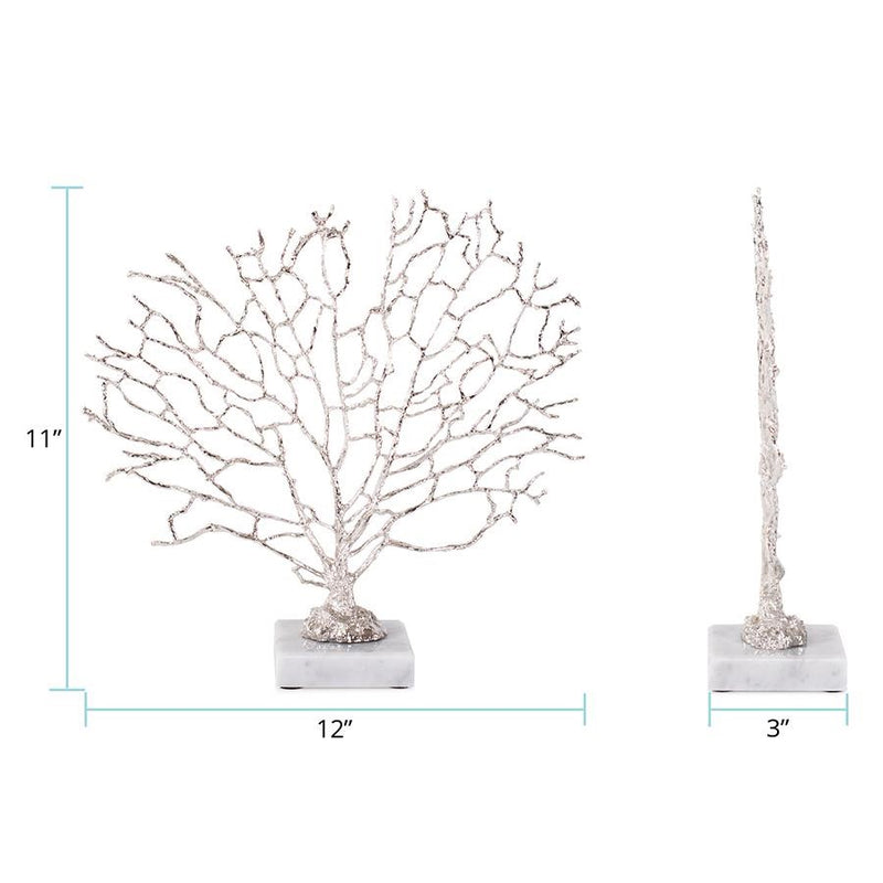 Howard Elliott Study of Coral Sculpture On A White Marble Base, Silver