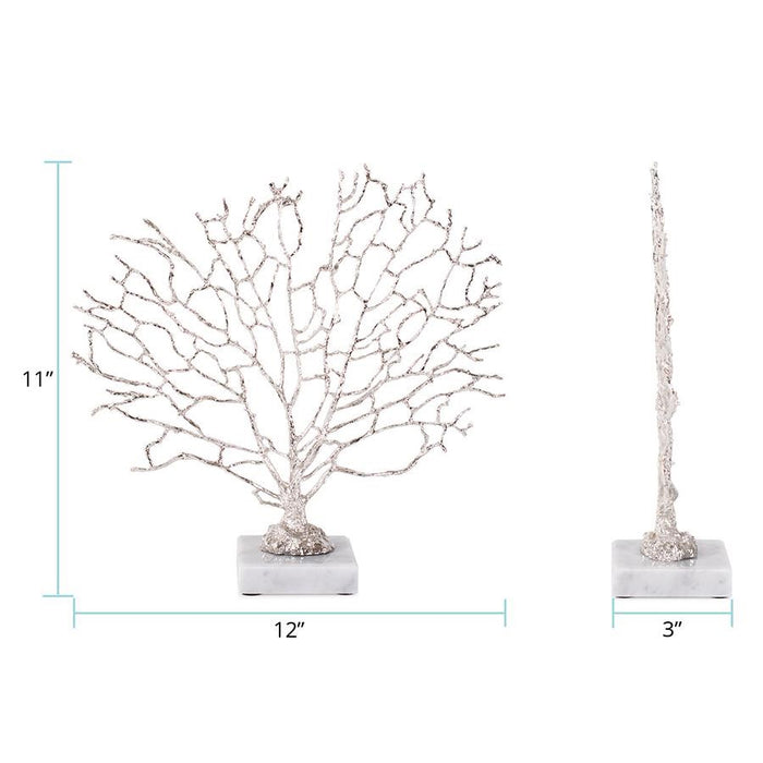 Howard Elliott Study of Coral Sculpture On A White Marble Base, Silver