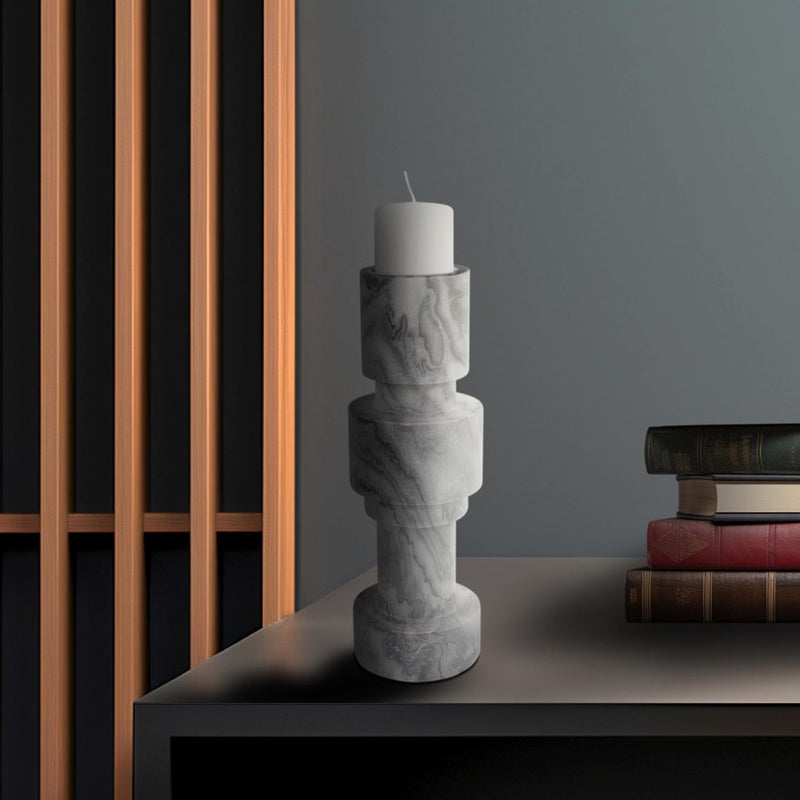 Howard Elliott Modern Clarinda Marble Candle Holder/Tall, Gray/Black