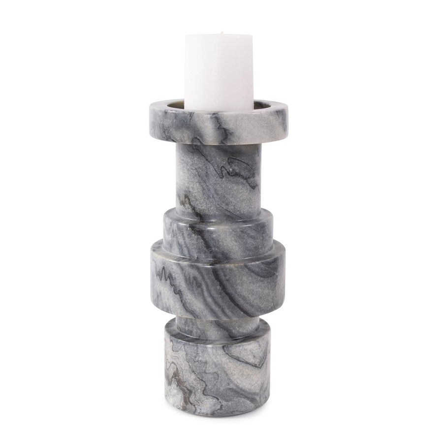 Howard Elliott Modern Clarinda Marble Candle Holder/Short, Gray/Black - 130049