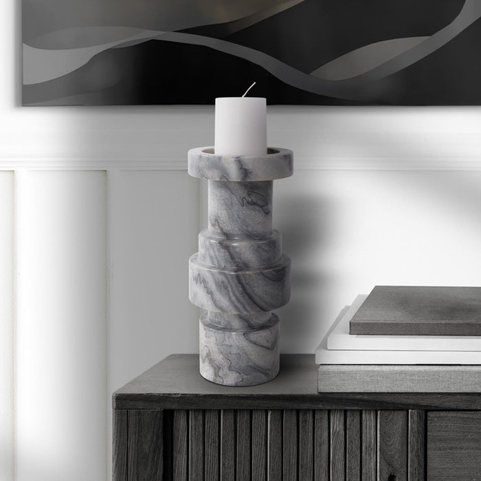 Howard Elliott Modern Clarinda Marble Candle Holder/Short, Gray/Black