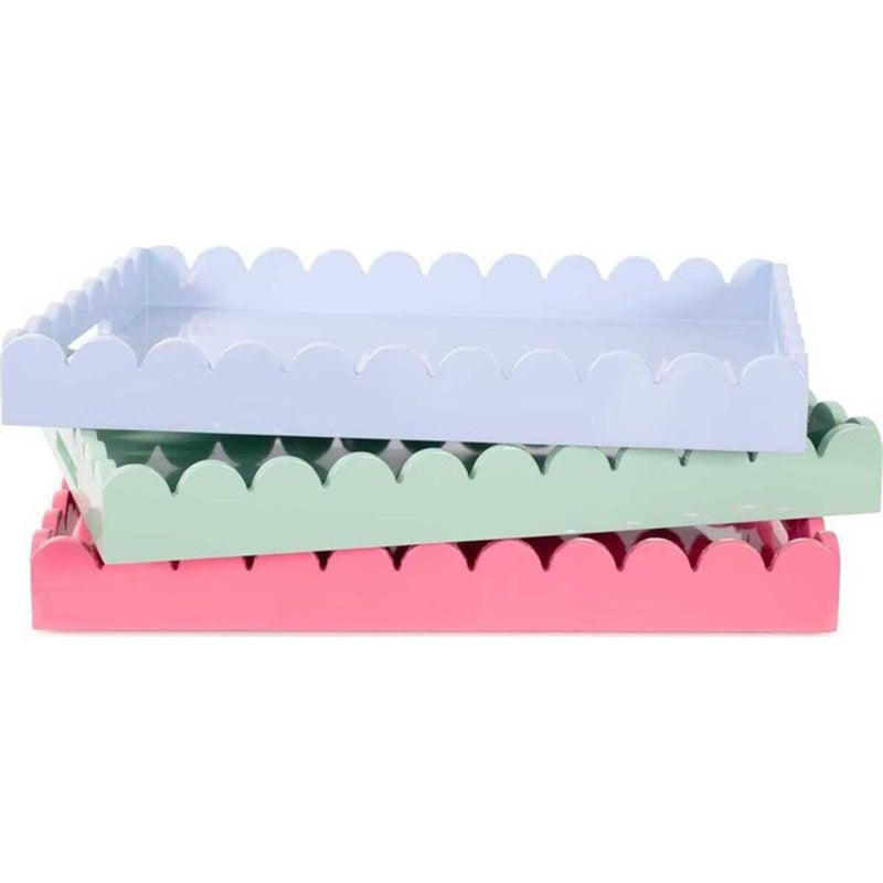 Howard Elliott Rectangle Scalloped Riviera Tray, Light Blue/Grey