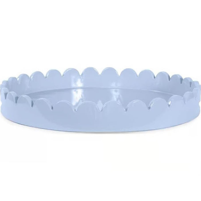 Howard Elliott Round Scalloped Riviera Tray, Light Blue/Grey - 150036