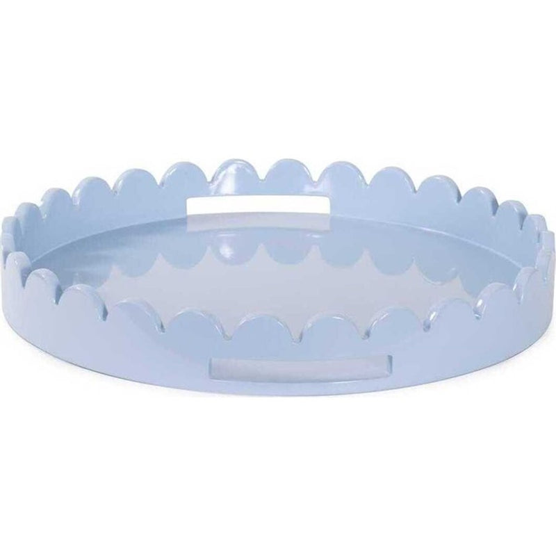 Howard Elliott Round Scalloped Riviera Tray, Light Blue/Grey