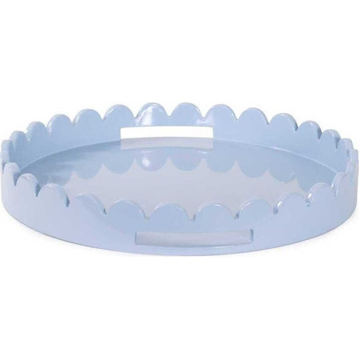 Howard Elliott Round Scalloped Riviera Tray, Light Blue/Grey