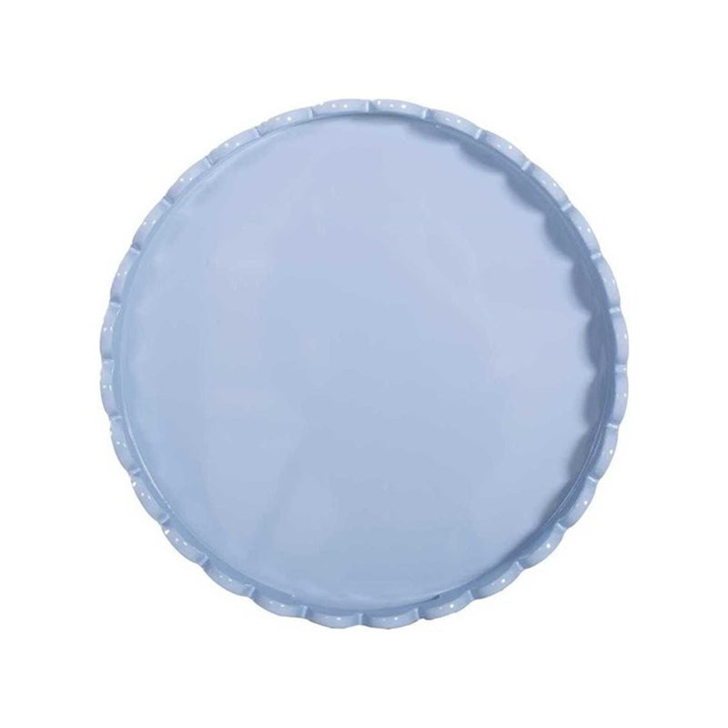 Howard Elliott Round Scalloped Riviera Tray, Light Blue/Grey