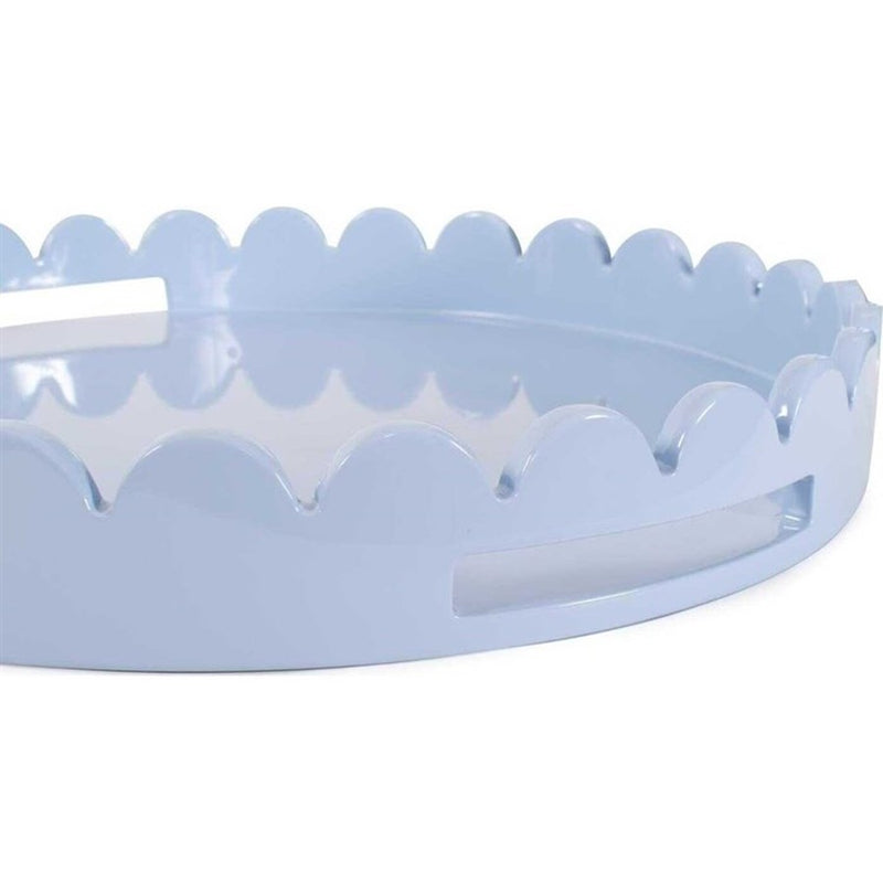 Howard Elliott Round Scalloped Riviera Tray, Light Blue/Grey