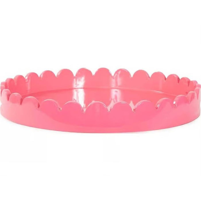 Howard Elliott Round Scalloped Riviera Tray, Pink/Blush - 150040
