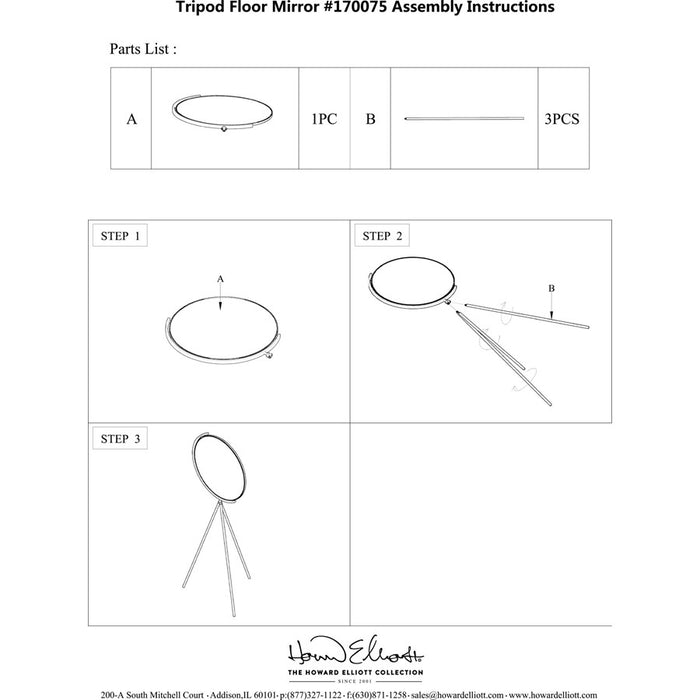 Howard Elliott Bastien Tripod Floor Mirror, Black - 170075