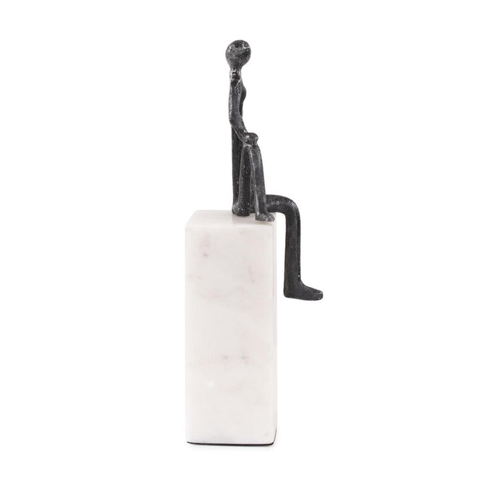 Howard Elliott Proud Moment Sculpture on White Marble Base, Black/White