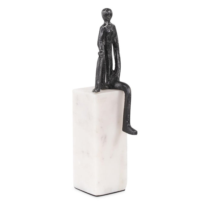 Howard Elliott Proud Moment Sculpture on White Marble Base, Black/White