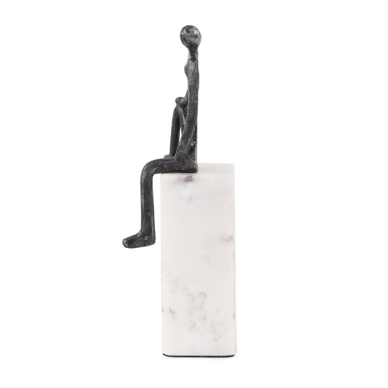 Howard Elliott Proud Moment Sculpture on White Marble Base, Black/White