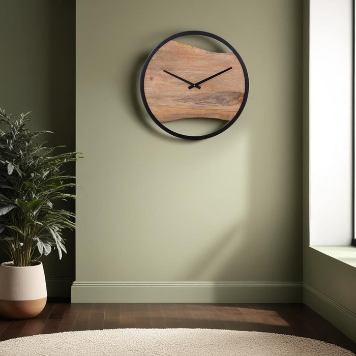 Howard Elliott Live Edge Round Clock, Black/Brown