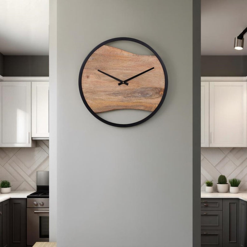 Howard Elliott Live Edge Round Clock, Black/Brown