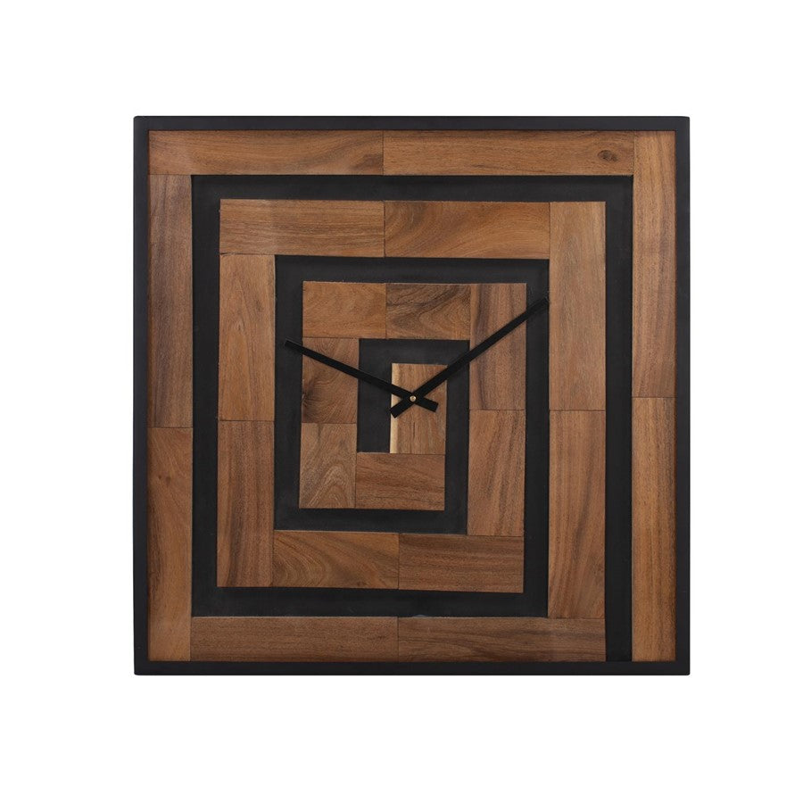 Howard Elliott Helix Wooden Square Clock, Black/Brown - 190023
