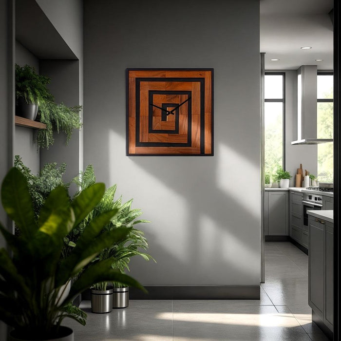 Howard Elliott Helix Wooden Square Clock, Black/Brown