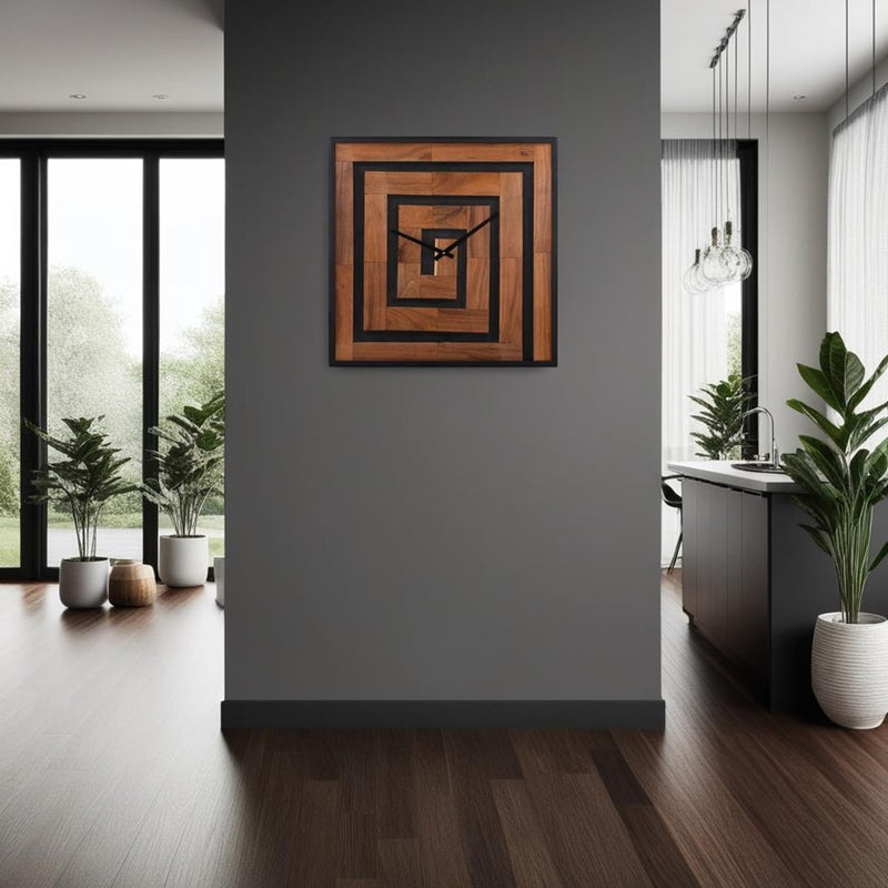 Howard Elliott Helix Wooden Square Clock, Black/Brown