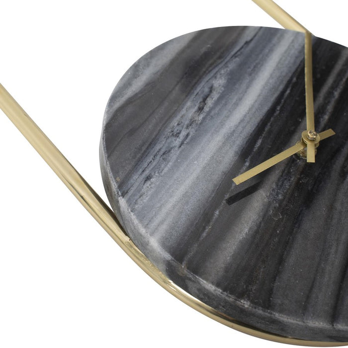 Howard Elliott Balance of Mies Marble/Stainless Steel Clock, Black/Gold