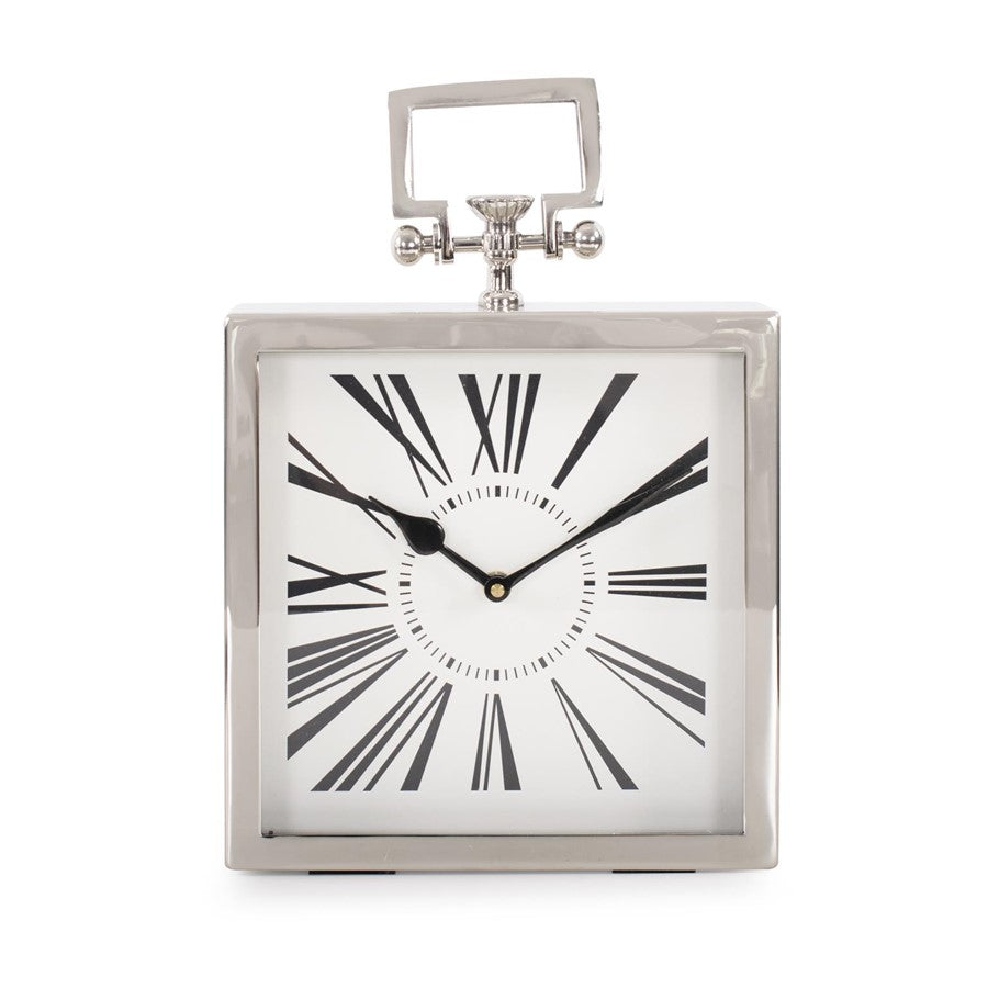 Howard Elliott Herbert Handled Table Clock, Polished Nickel - 190026