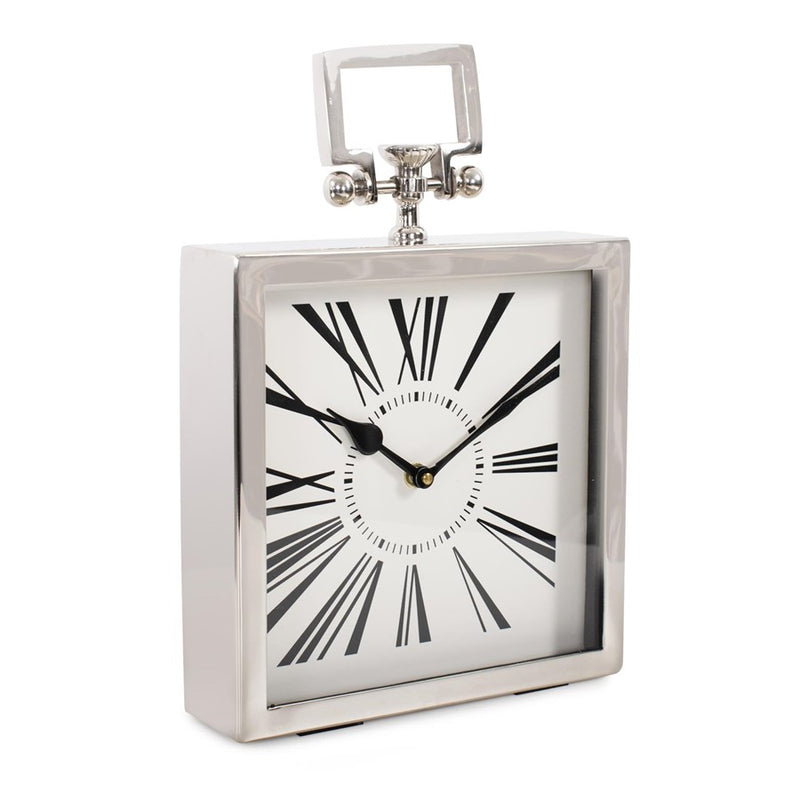 Howard Elliott Herbert Handled Table Clock, Polished Nickel