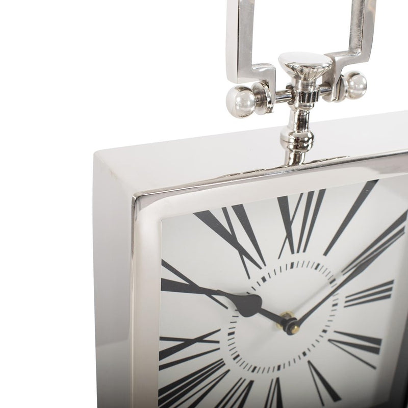 Howard Elliott Herbert Handled Table Clock, Polished Nickel