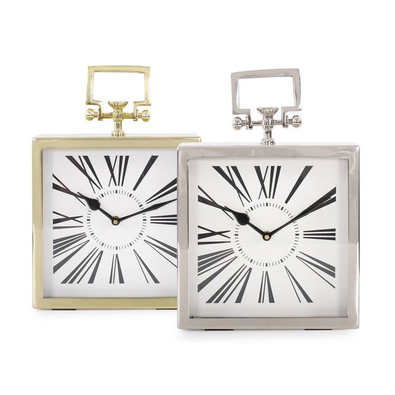 Howard Elliott Herbert Handled Table Clock, Polished Nickel