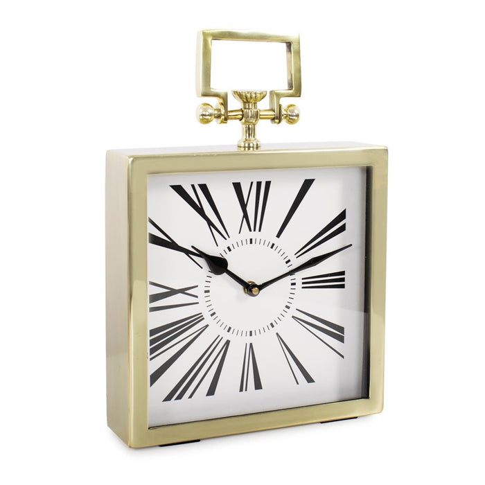 Howard Elliott Herbert Handled Table Clock, Polished Gold