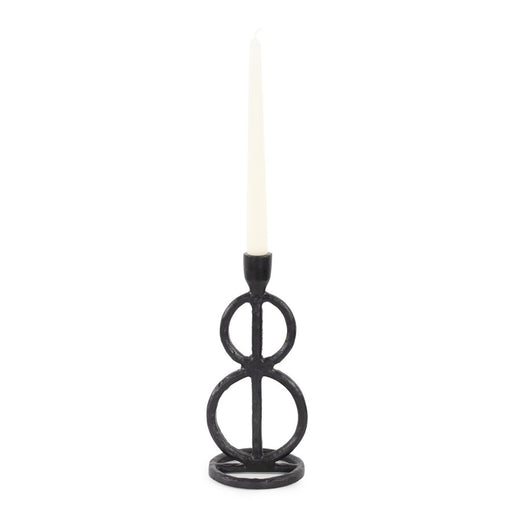 Howard Elliott Double Circle Arman Aluminum Candlestick, Black - 190031