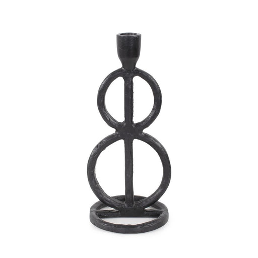 Howard Elliott Double Circle Arman Aluminum Candlestick, Black
