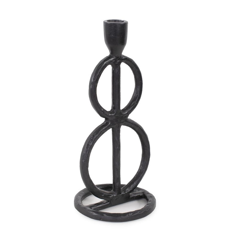 Howard Elliott Double Circle Arman Aluminum Candlestick, Black