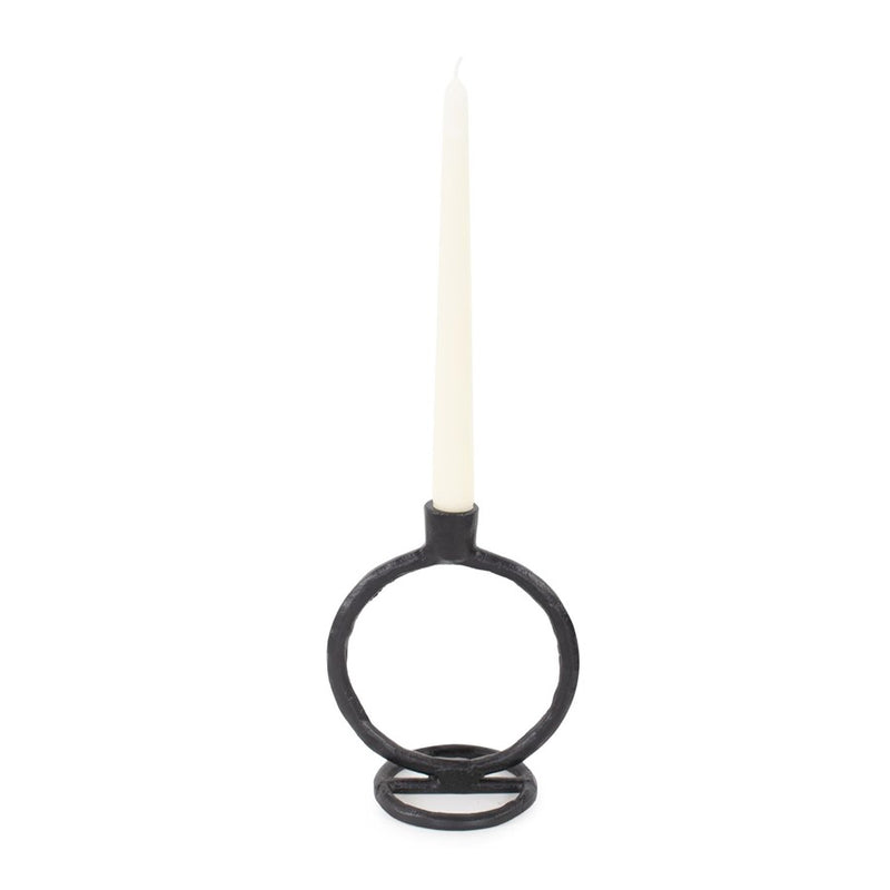 Howard Elliott Single Circle Arman Aluminum Candlestick, Black - 190032