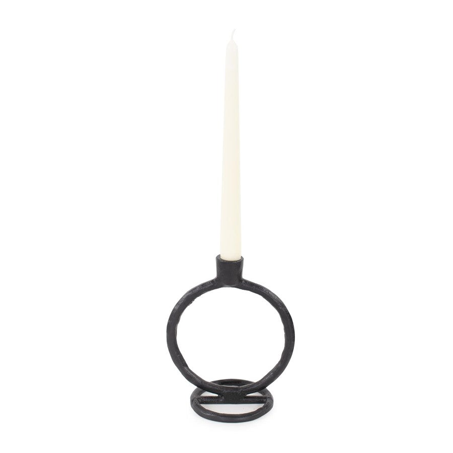 Howard Elliott Single Circle Arman Aluminum Candlestick, Black - 190032